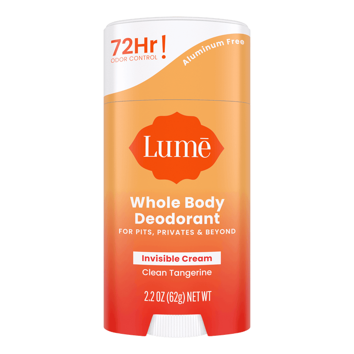 Orange and white Lume clean tangerine cream deodorant stick